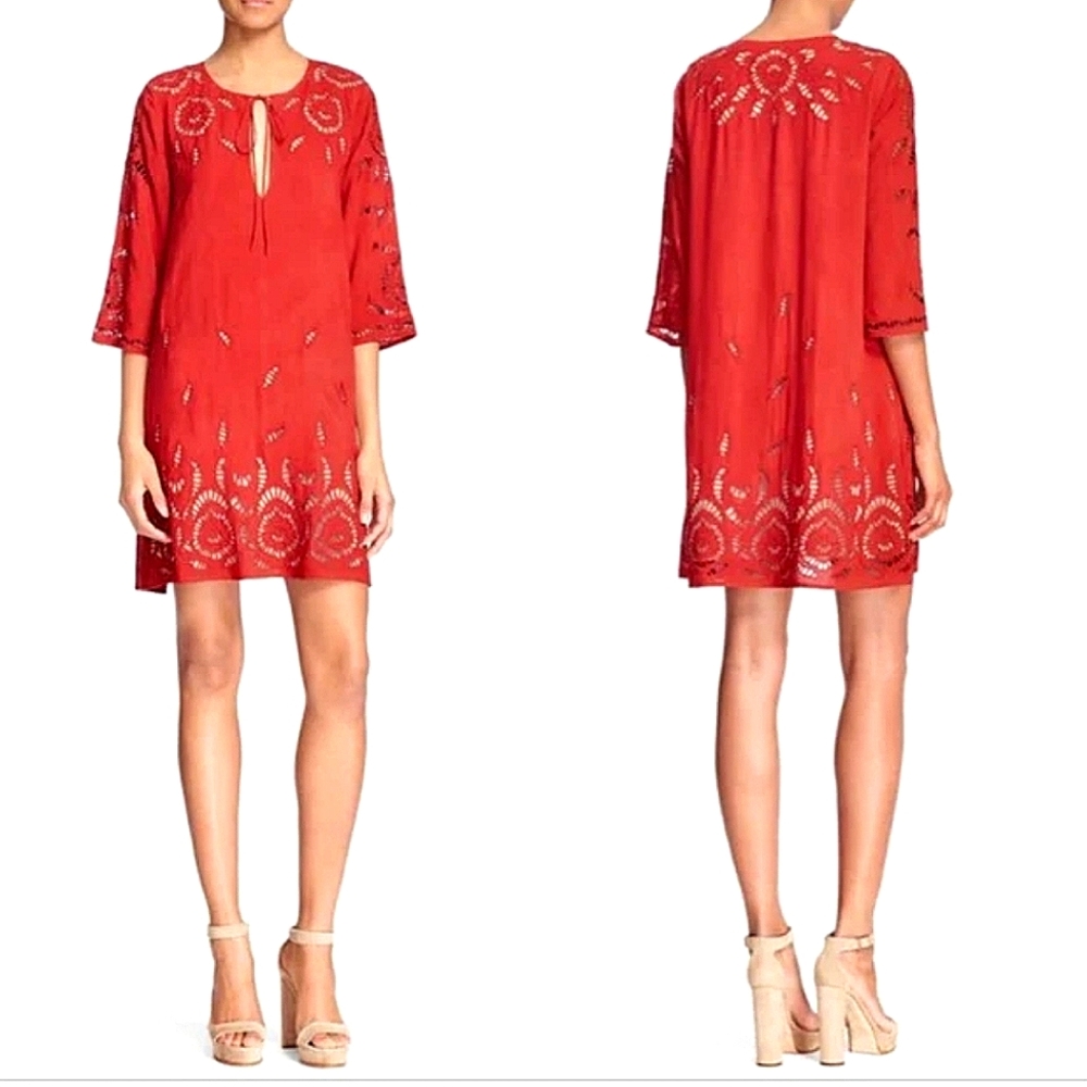 Alice + Olivia Red Embroidered Morgana Tunic Dress size medium